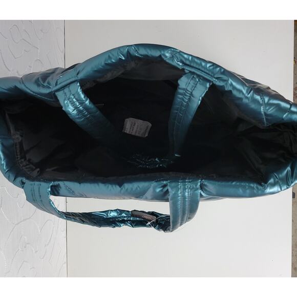 Victorias Secret Womens Tote Bag Large Green Metallic Quilted Puffer 14" NEW - Picture 10 of 16
